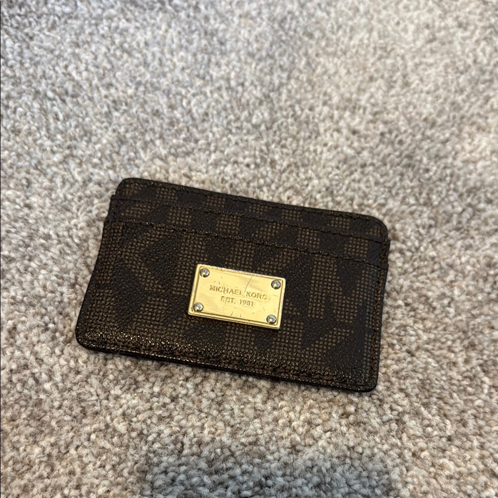 Michael Kors Dark Brown Card Holder with Gold Logo
